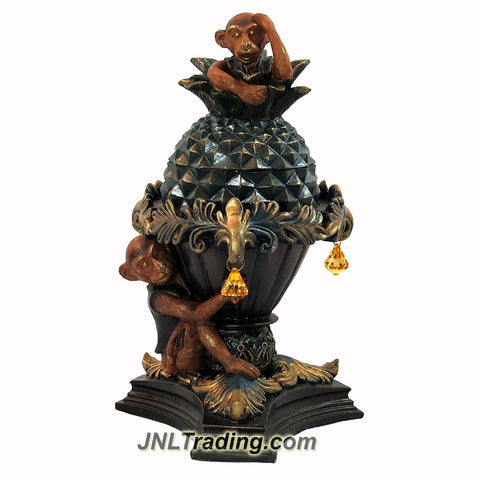 Turtle King Home Art 12 Inch Tall Pineapple Shape Container with 2 Monkeys and Jewelry Accent