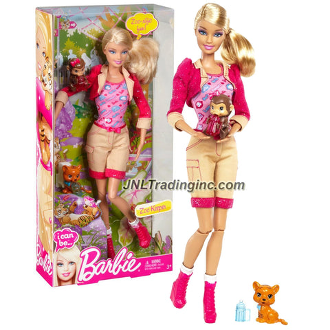 Mattel Year 2012 Barbie "I Can Be" Series 12 Inch Doll Set - Barbie as ZOO KEEPER (X9080) with Pink Tops, Long Sleeve Cropped Jacket, Brown Denim Pants and Boots Plus Baby Monkey and Tiger Cub Figure