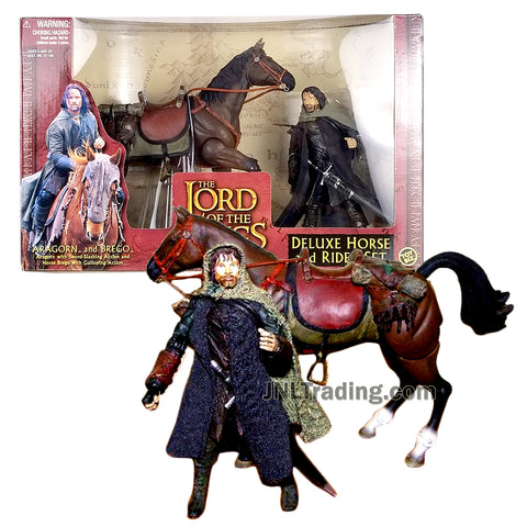 Year 2003 Lord of the Rings The Two Towers Series Deluxe Horse and Rider Set - ARAGORN with BREGO