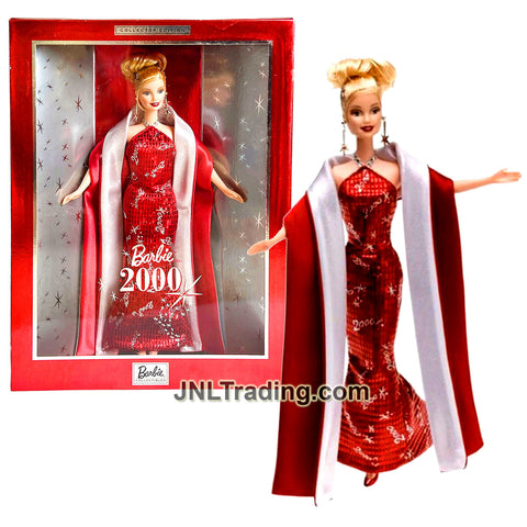 Year 2000 Collector Edition 12 Inch Doll - Caucasian Model BARBIE 2000 27409 in Red Gown with Earrings and Doll Stand