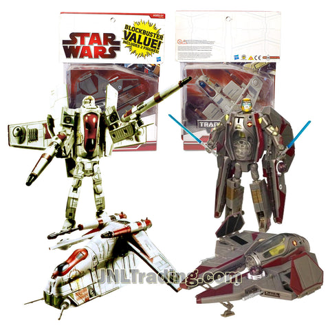 Star Wars Year 2009 Transformers Crossovers 2 Pack 7 Inch Tall Figure : OBI-WAN KENOBI to Jedi Starfighter and CLONE PILOT to Republic Gunship