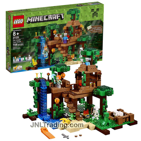 Lego Year 2016 Minecraft Series Set #21125 - THE JUNGLE TREE HOUSE with Creeper, Skeleton, Ocelot, Sheep Plus Alex and Steve Minifigure (Pieces: 706)