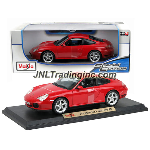 Maisto Special Edition Series 1:18 Scale Die Cast Car - Red High Performance Sports Car PORSCHE 911 CARRERA 4S with Base (Dim: 9-1/2" x 4" x 2-1/2")