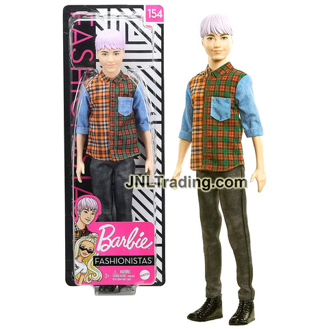 Year 2019 Barbie Fashionistas Series 12 Inch Doll #154 - Blond Asian Model KEN in Plaid Tops and Denim Pants GHW70
