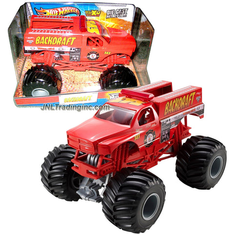 Hot Wheels Year 2013 Monster Jam 1:24 Scale Die Cast Metal Body Truck - BACKDRAFT W3361 with Monster Tires, Working Suspension and 4 Wheel Steering