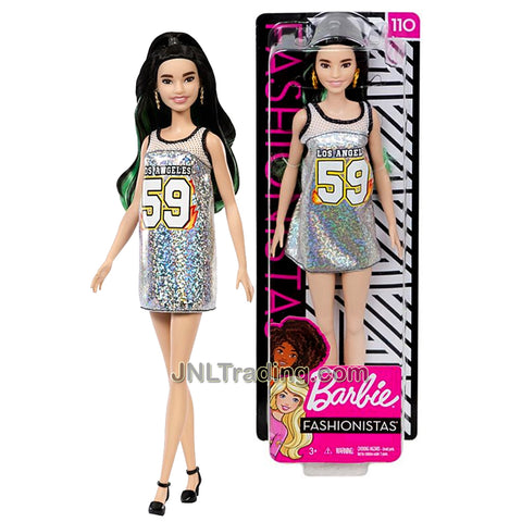 Year 2018 Barbie Fashionistas Series 12 Inch Doll #110 - Asian Model in Glittering Silver Los Angeles 59 Jersey Dress with Earrings