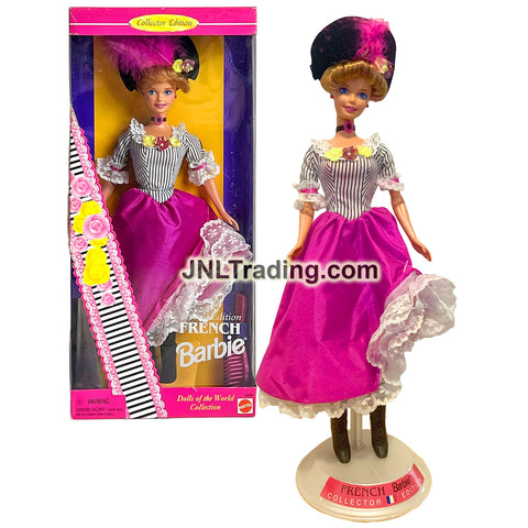 Year 1996 Barbie Collector Edition Dolls of the World Series 12 Inch Doll - Second Edition FRENCH Model with Hat, Necklace, Doll Stand and Hairbrush
