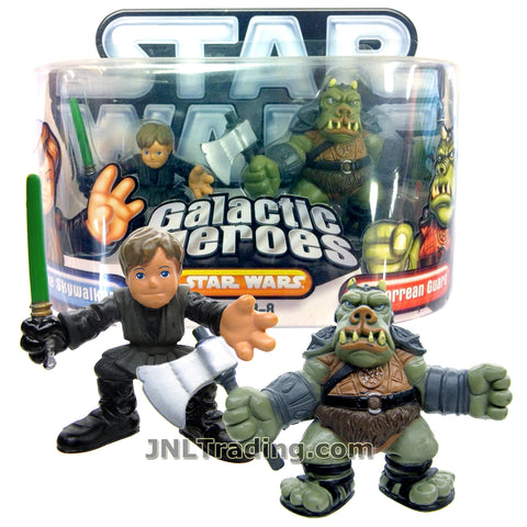 Star Wars Year 2004 Galactic Heroes Series 2 Pack 2 Inch Tall Mini Figure - LUKE SKYWALKER with Lightsaber and GAMORREAN GUARD with Battle Axe