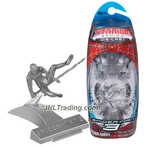 Hasbro Year 2007 Spider-Man 3 Titanium Die Cast Series 3 Inch Tall Action Mini Figure - Pewter Silver SPIDER-MAN with Display Base