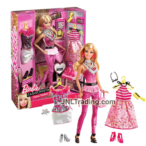 Year 2012 Fashionistas Fashion Fabulous 12 Inch Doll - Caucasian Model BARBIE Y7500 with Extra Outfits, Necklaces, Purses, Hairband, Earrings & Shoes