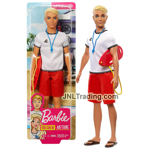 Year 2018 Barbie Career You Can Be Anything Series 12 Inch Doll - Caucasian LIFEGUARD KEN with Rescue Board and Whistle Necklace