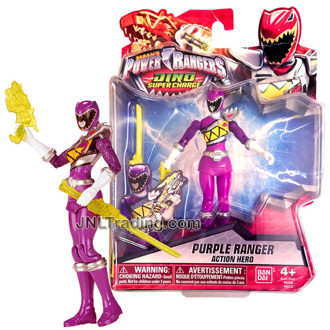 Year 2015 Power Rangers Dino Super Charge Series 5 Inch Tall Figure- Action Hero Purple Ranger with Blaster and Sword