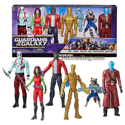 Marvel Year 2016 Guardians of the Galaxy Titan Hero Series 6 Pack Figure Set - DRAX, GAMORA, STAR-LORD, GROOT, ROCKET RACCOON and YONDU with Weapon Accessories