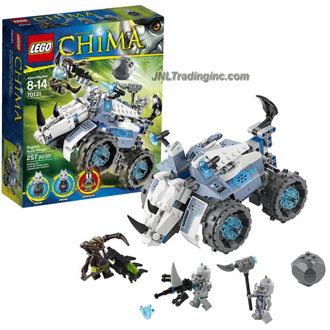 Lego Year 2014 "Legends of Chima" Series 8 Inch Long Vehicle Set #70131 - ROGON'S ROCK FLINGER with Attack and Pursuit Modes, All-Terrain Wheels, Boulder Boomer, Hammer Horn and Spider Blaster Plus Rogon, Rinona and Sparacon Minifigures (Total Pieces: 257)