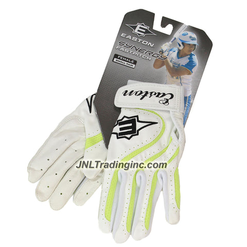 Easton Fastpitch Adult Female Softball Batting Glove - SYNERGY Color: White with Green Accent, Size: Small