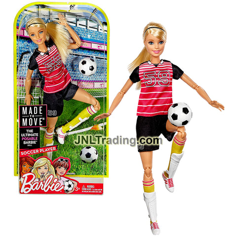 Year 2016 Made to Move Series 12 Inch Doll - Caucasian SOCCER PLAYER BARBIE DVF69 with Shin Pads and Soccer Ball