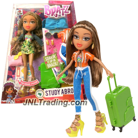 MGA Year 2015 Bratz Study Aborad Series 10 Inch Doll Set - YASMIN to Brazil with 2 Outfits, Suitcase, Purse, Bandana, Pineapple Charm and Hairbrush