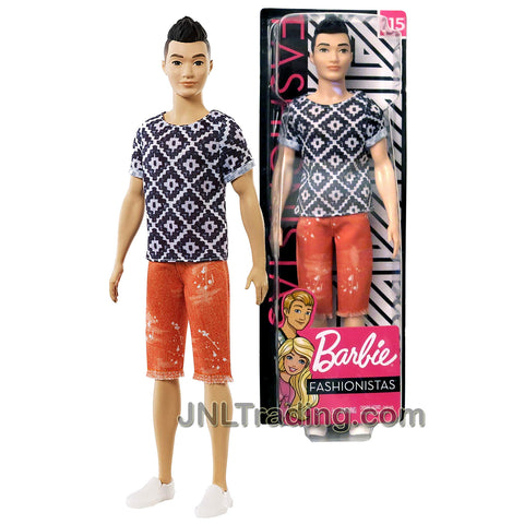 Year 2018 Barbie Fashionistas Series 12 Inch Doll #115 - Asian KEN in Boho Hip Black White Tops and Peach Red Denim Shorts