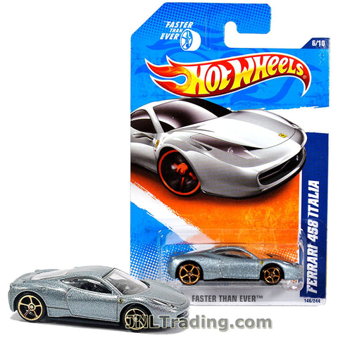 Hot Wheels Year 2010 New Models Series Set 1:64 Scale Die Cast Car Set #6 - Silver Color Mid-Engined Sports Coupe FERRARI 458 ITALIA T9853