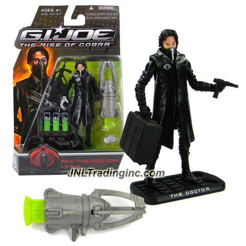 Hasbro Year 2009 G.I. JOE Movie "The Rise of Cobra" Series 4 Inch Tall Action Figure - Black Coat Chief Experimental Doctor REX "THE DOCTOR" LEWIS with Iron Hands, Gun, Suitcase with Nanomites Tube, Assault Rifle, Injector and Display Base