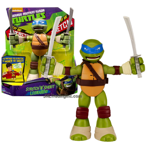 Year 2014 Nickelodeon Teenage Mutant Ninja Turtles 8-1/2 Inch Tall Electronic Figure - STRETCH 'N' SHOUT LEONARDO with Katana Swords and Sound FX