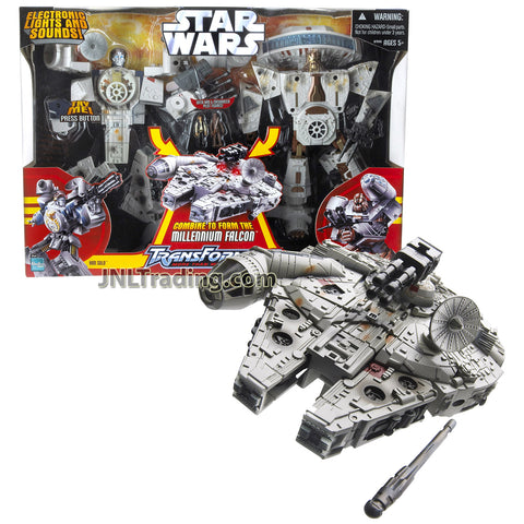 Star Wars Year 2006 Transformers Series 2 Pack 8 Inch Tall Figure Set - CHEWBACCA AND HAN SOLO TO MILLENNIUM FALCON with Lights and Sounds, Missile Launchers Plus 2 Pilot Minifigures