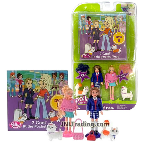 Year 2005 Polly Pocket 2 COOL AT THE POCKET PLAZA with Polly and Pia Doll, Cat, Dog, Doll Stands and DVD