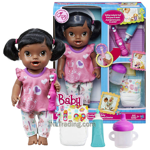 Year 2013 Baby BA Alive Series 12 Inch Doll Set - Brushy Brushy Baby (African American Version) with Toothbrush, Toothpaste. Sippy Cup and Diaper