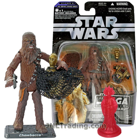 Star Wars Year 2006 The Saga Collection The Empire Strikes Back Series 4 Inch Tall Figure - CHEWBACCA with Electronic Dismantled C-3PO, Net, Display Base and Holographic Queen Amidala