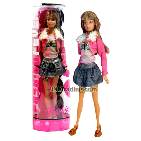 Year 2006 Barbie Fashion Fever Series 12 Inch Doll - TERESA J1386 in Pink Jacket, Butterfly Tops, Ruffled Denim Skirt, Shoes and Display Stand