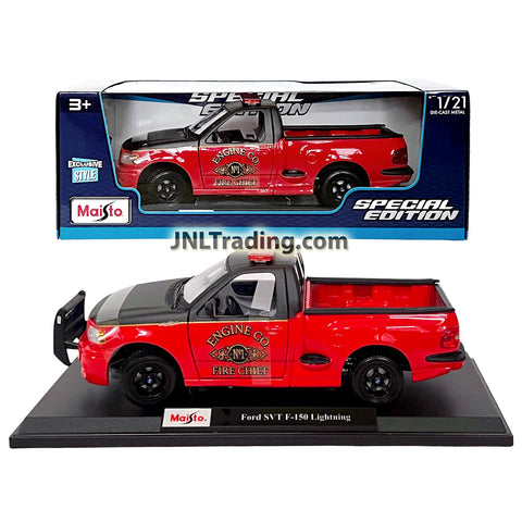 Maisto Special Edition Series 1:21 Scale Die Cast Car Set - Exclusive Style Red Fire Chief Engine Co. Pick-Up Truck FORD SVT F-150 LIGHTNING