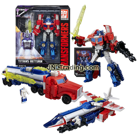 Hasbro Year 2015 Transformers Generations Titans Return Voyager Class 7 Inch Tall Figure - DIAC and OPTIMUS PRIME with Blasters and Card (Alt Mode: Jet and Firetruck)