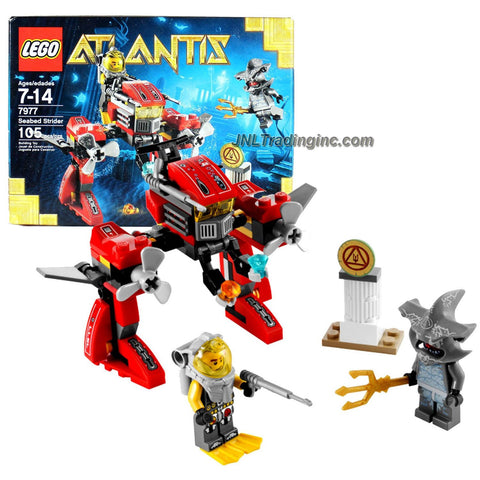 Lego Year 2011 Atlantis Series Vehicle Set #7977 - SEABED STRIDER with Hammerhead Guardian and Diver Minifigures Plus Sea Snake, Harpoon, Trident, Treasure and Rare Gold Elements (Total Pieces: 105)