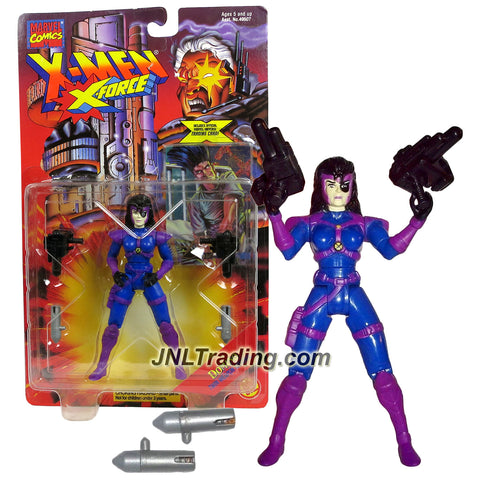 ToyBiz Year 1995 Marvel Comics X-Men X-Force Series 5" Tall Action Figure - Twin Weapon Arsenal DOMINO with 2 Blasters, 2 Missiles and Trading Card