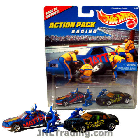 Hot Wheels Year 1996 Action Pack Series 1:64 Scale Die Cast Car Set - RACING with T-BIRD and BUICK STOCKER Plus 1 Driver and 2 Pit Crews 16155