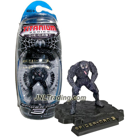 Hasbro Year 2007 Spider-Man 3 Titanium Die Cast Series 3 Inch Tall Action Mini Figure - Black VENOM with Display Base