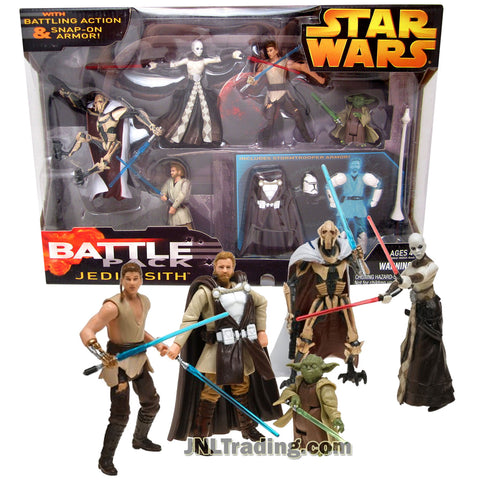 Star Wars Year 2005 Battle Packs Series 4 Inch Tall Figure Set - JEDI vs SITH with General Grievous, Anakin Skywalker, Obi-Wan Kenobi, Asajj Ventress, Yoda Plus Stormtrooper Armor