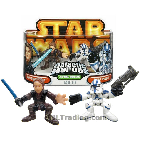 Star Wars Year 2005 Galactic Heroes Series 2 Pack 2 Inch Tall Mini Figure - DARK SIDE ANAKIN with Lightsaber and CLONE TROOPER with Blaster