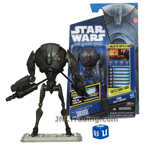 Star Wars Year 2010 Galactic Battle Game The Clone Wars Series 4 Inch Tall Figure - SUPER BATTLE DROID CW16 with Missile Launchers, Battle Game Card, Die and Display Base