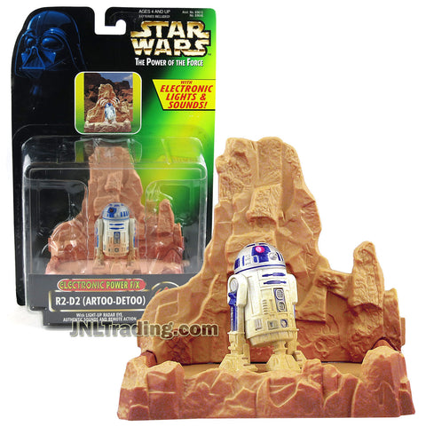 Star Wars Year 1996 The Power of the Force Series Electronic 3 Inch Tall Figure : R2-D2 (ARTOO-DETOO) with Light-Up Radar Eye, Authentic Sounds and Remote Action Plus Diorama Background