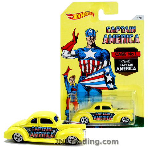Hot Wheels Year 2015 Captain America Series 1:64 Scale Die Cast Car Set 1/8 - Case No. 1 Meet Captain America Yellow Classic '40 FORD COUPE DJK79