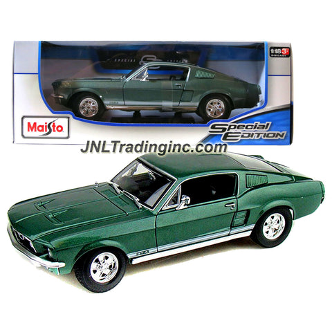 Maisto Special Edition Series 1:18 Scale Die Cast Car - Green Classic Coupe 1967 FORD MUSTANG GTA FASTBACK with Base (Dimension: 10" x 3-1/2" x 3")