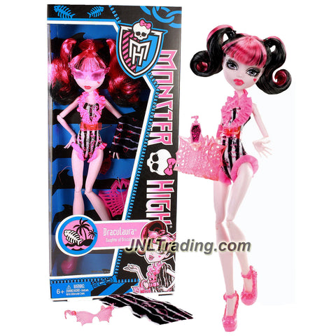 Mattel Year 2012 Monster High "Fish Bone Shores" Series 11 Inch Doll Set - DRACULAURA "Daughter of Dracula" with Basket Purse, Sunglasses and Beach Towel
