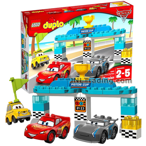 Lego Year 2017 Duplo Disney Pixar Car Series Set #10857 - PISTON CUP RACE with Starting Gate Plus Lightning McQueen, Jackson Storm and Luigi Figure  (Pieces: 31)
