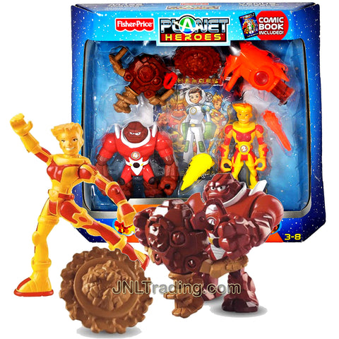 Year 2007 Planet Heroes Exclusive 5 Inch Tall Figure Gift Set - MARS DIGGER with Spinning Drill , VENUS DAZZLE with Lava Launcher, 2 Cards Plus Comic