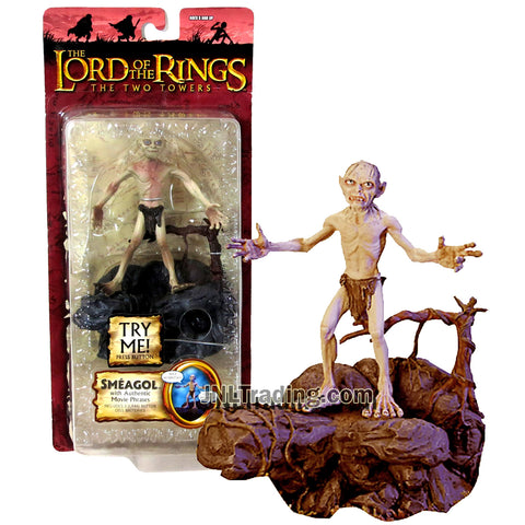 Year 2004 Lord of the Rings Movie The Two Towers Series 4 Inch Tall Figure - SMEAGOL (GOLLUM) with Electronic Sound FX Base