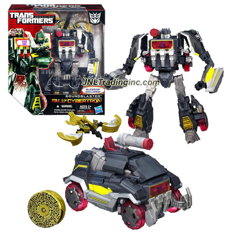 Hasbro Year 2012 Transformers Generations Fall of Cybertron Series 01 Voyager Class 7-1/2 Inch Tall Robot Action Figure Set #002 - Decepticon SOUNDBLASTER with Blaster Pistol and BUZZSAW Data Disc Figure (Vehicle Mode: Communications Truck)