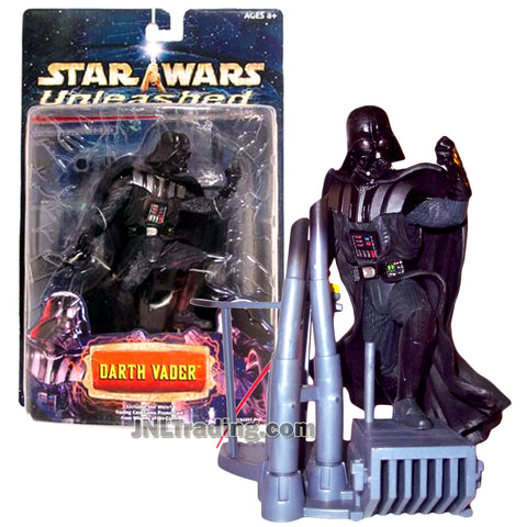 Star Wars Year 2002 Unleashed Series 7 Inch Tall Figure - DARTH VADER with Red Lightsaber, Display Base and Exclusive Trading Card