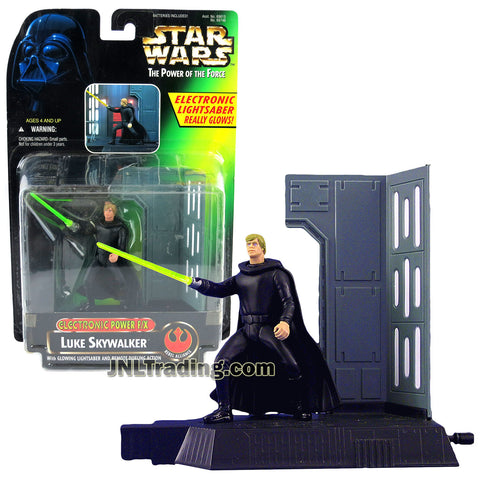 Star Wars Year 1996 The Power of the Force Series Electronic 4 Inch Tall Figure - LUKE SKYWALKER with Glowing Lightsaber and Remote Dueling Action Plus Diorama Background