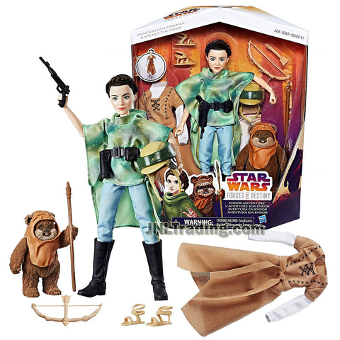 Star Wars Year 2016 Forces of Destiny Series 10 Inch Tall Figure - ENDOR ADVENTURE with Princess Leia Organa and Wicket the Ewok Plus Leia's Additional Outfit, Bow, Spear and Helmet